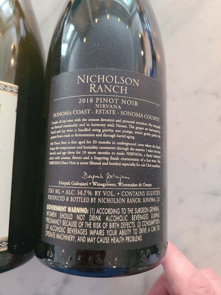 Nicholson Ranch Wine 2018 Nicholson Ranch Pinot Noir Nirvana, USA, California, Sonoma County ...