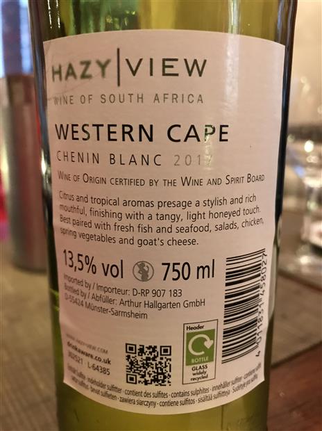 2017 Hazy View Chenin Blanc South Africa Western Cape