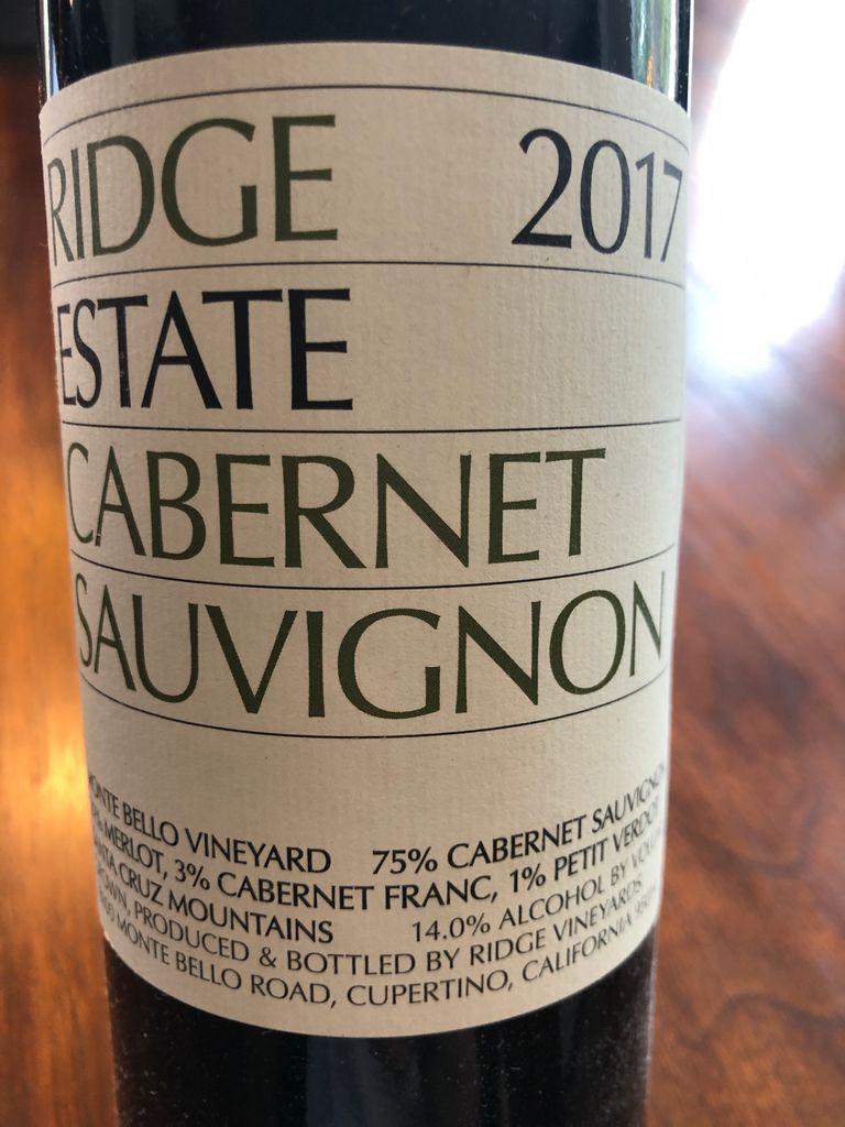 2017 Ridge Cabernet Sauvignon Estate - CellarTracker