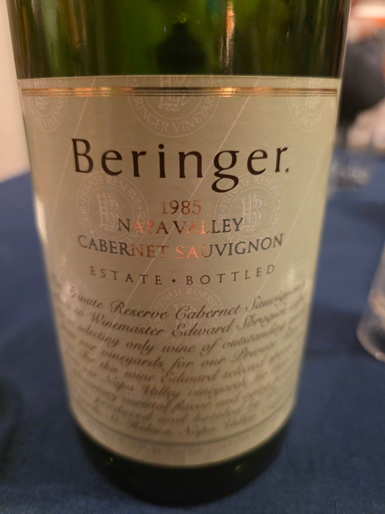 ベリンジャー　プライベート リザーヴ　赤　1985 1985 Beringer Vineyards Cabernet Sauvignon Private Reserve
