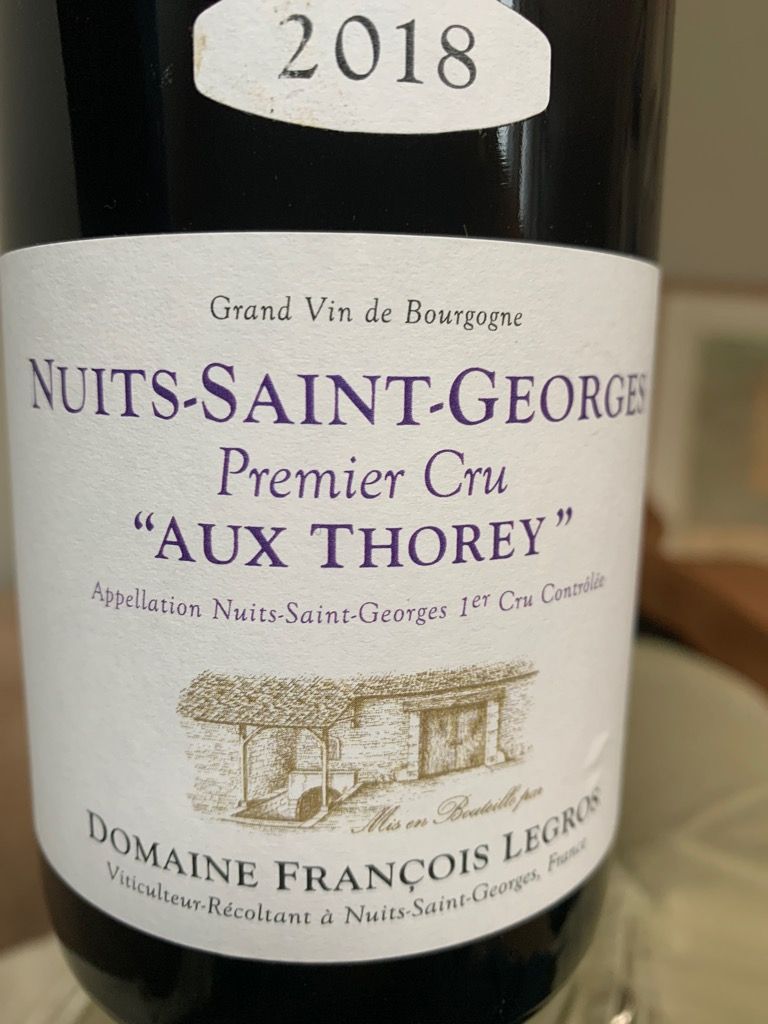2018 Domaine François Legros Nuits St. 1er Cru Aux Thorey, France, Burgundy, Côte de