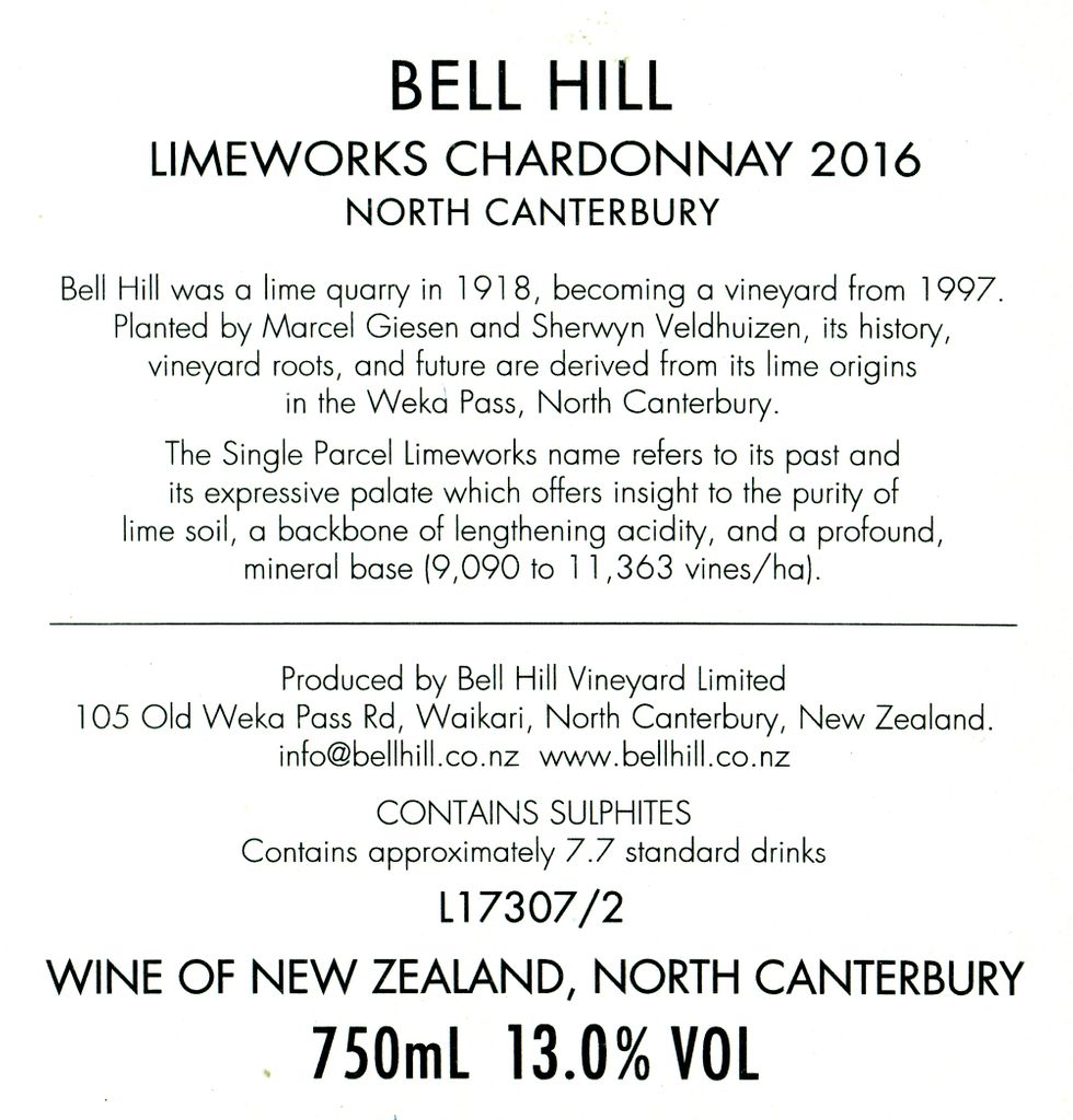 2016 Bell Hill Chardonnay Limeworks - CellarTracker