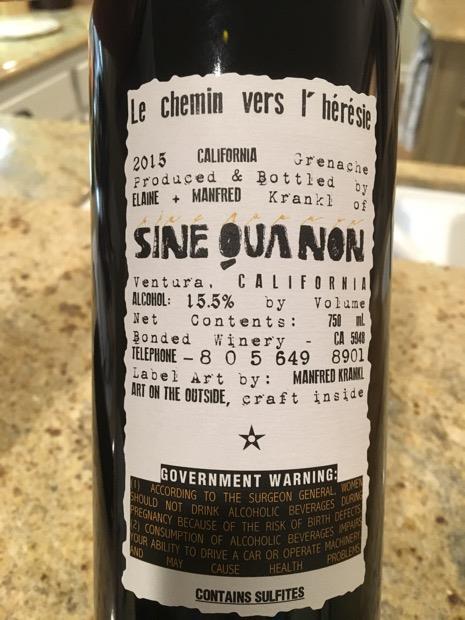 2015 Sine Qua Non Grenache Le Chemin Vers L'Heresie - CellarTracker