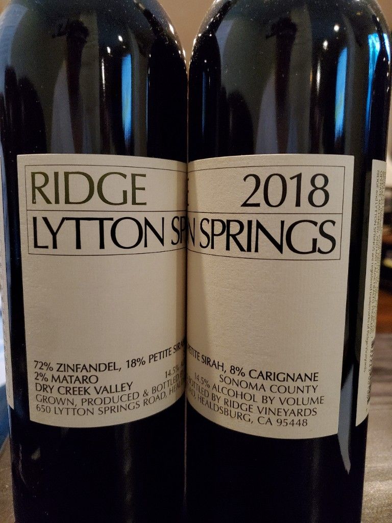 2018 Ridge Lytton Springs - CellarTracker