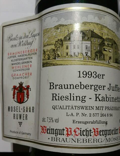 1993 P. Licht-Bergweiler Brauneberger Juffer Riesling Kabinett