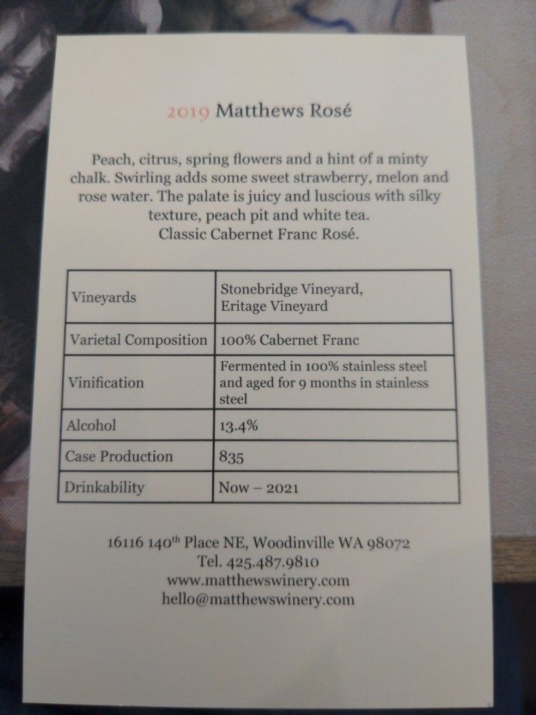 2019 Matthews Franc Rosé, USA, Washington, Columbia Valley