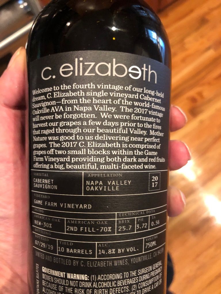 2019 C. Elizabeth Sauvignon Game Farm Vineyard Oakville, USA