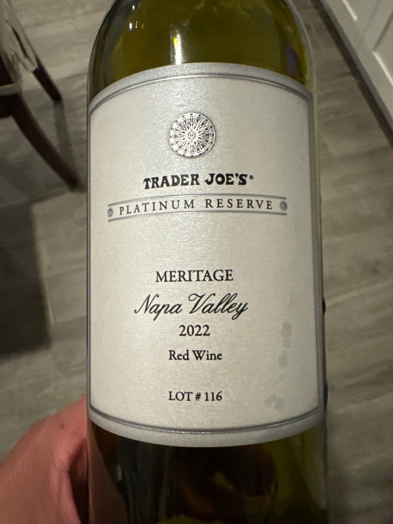 2022 Trader Joe's Platinum Reserve Meritage Lot # 116 Napa Valley