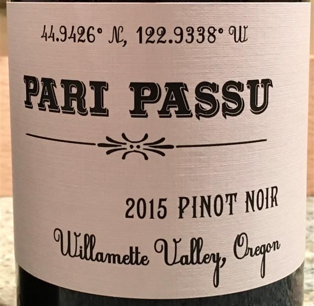 2015 Pari Passu Pinot Noir, USA, Oregon, Willamette Valley - CellarTracker