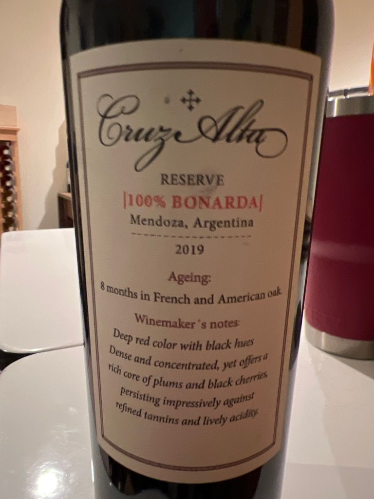 2019 Cruz Alta Bonarda Reserve, Argentina, Mendoza - CellarTracker