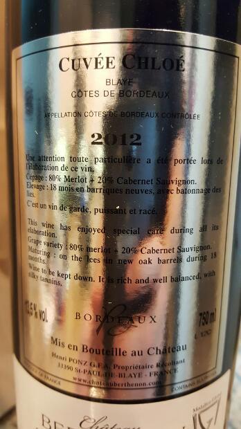 2012 Ch teau Berthenon Cuv e Chloe France Bordeaux Blaye C tes De 2012-ch-teau-berthenon-cuv-e-chloe-france-bordeaux-blaye-c-tes-de