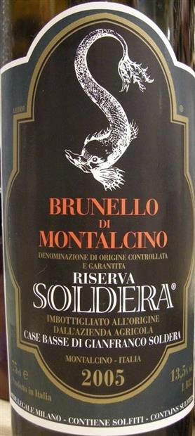【売品】2005　Soldera Brunello di Montalcino Riserva / ソルデラ ブルネッロ・ディ・モンタルチーノ リゼルヴァ 750ml イタリア