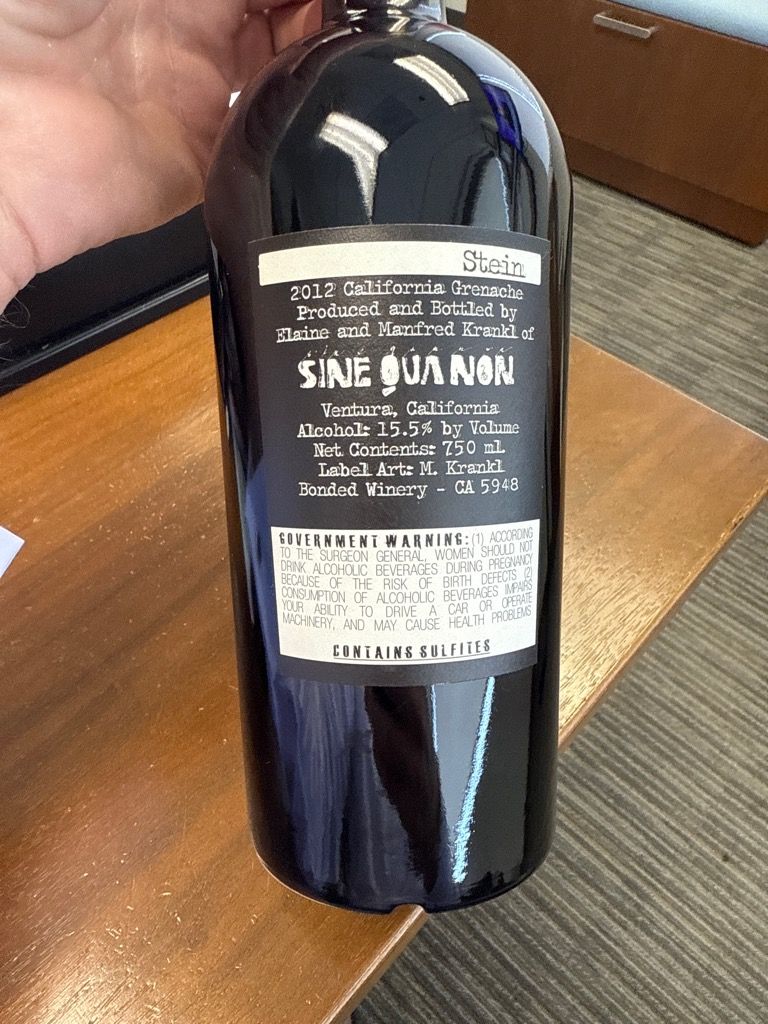 ワイン Sine Qua Non 2012 Grenache 2012 Sine Qua Non, SQN, Rattrapante, Sta. Rita Hills, Bottle (750ml)