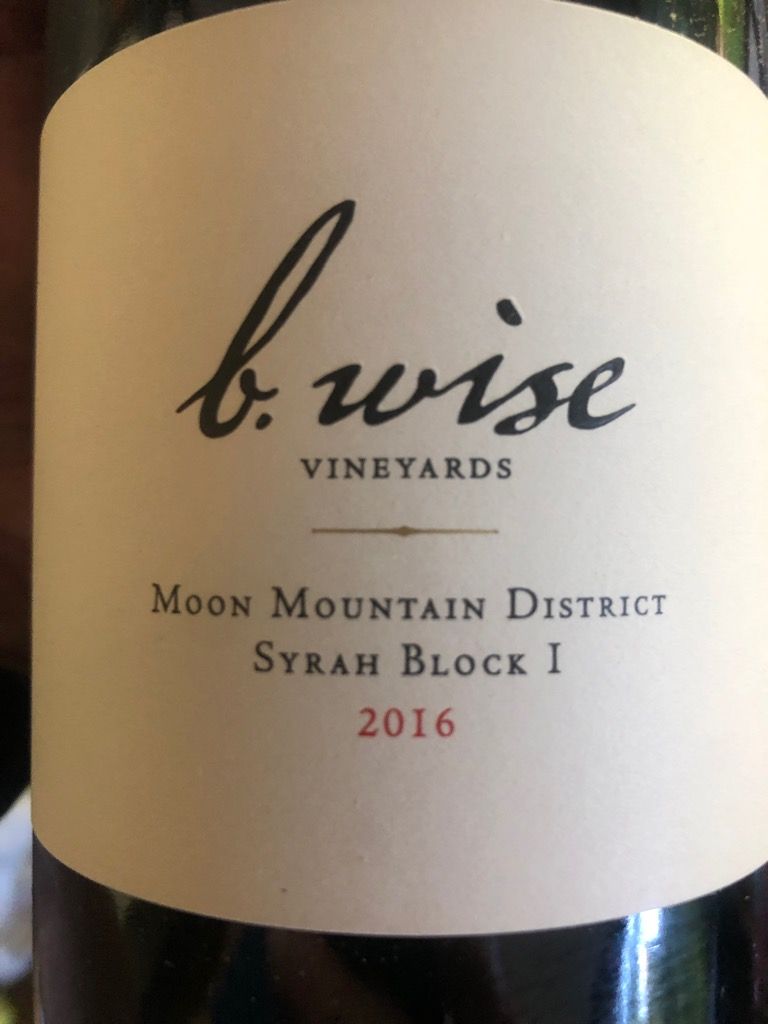 2016 B. Wise Vineyards Syrah Estate Grown, Block 1, USA, California ...