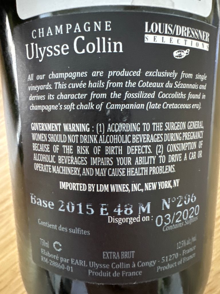 N.V. Ulysse Collin Champagne Blanc de Blancs Extra Brut (2015) Les