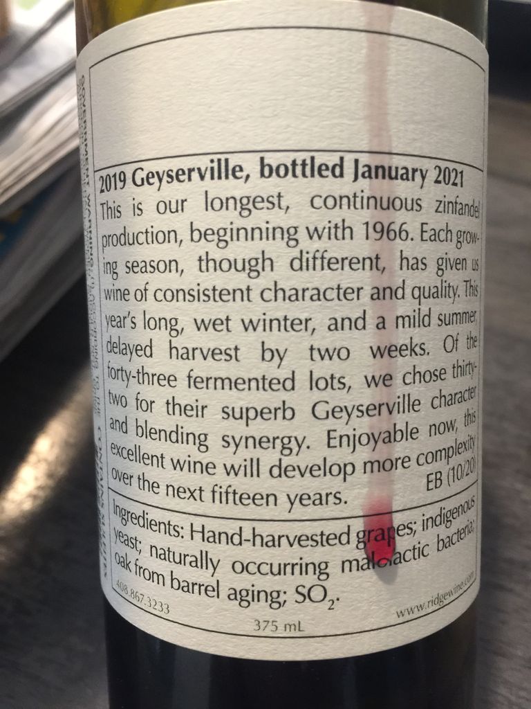 Ridge Geyserville 2020 ワイン Ridge Zinfandel Geyserville | Total Wine & More