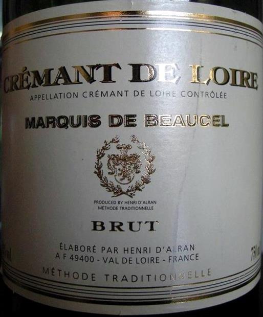 Cremant De Loire Brut Marquis De Beaucel NV Marquis de Beaucel Crémant de Loire Brut Methode Traditionnelle