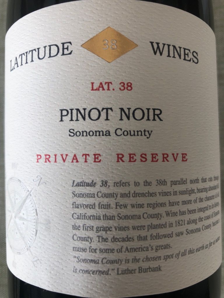 2020 Latitude 38 Wines Pinot Noir Private Reserve - CellarTracker