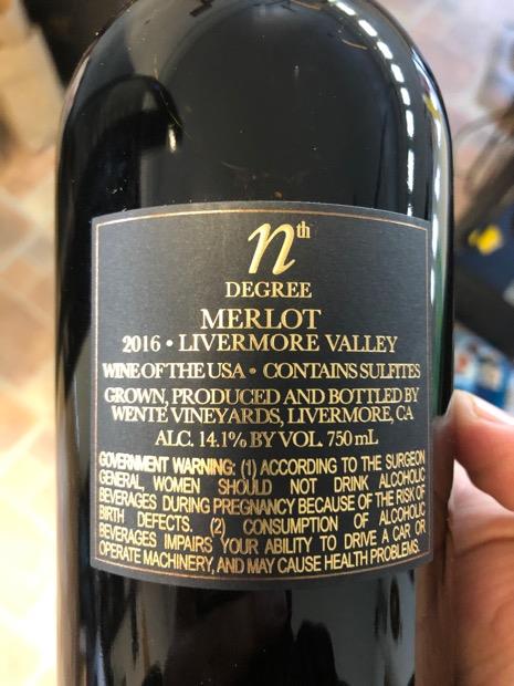2016 Wente Vineyards Merlot Nth Degree, USA, California, San Francisco ...