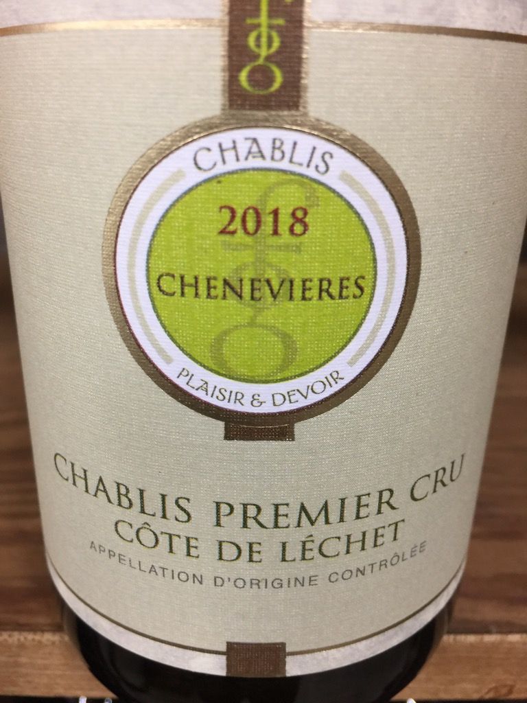 2018 Domaine des Chenevières Chablis 1er Cru Côte de Léchet, France