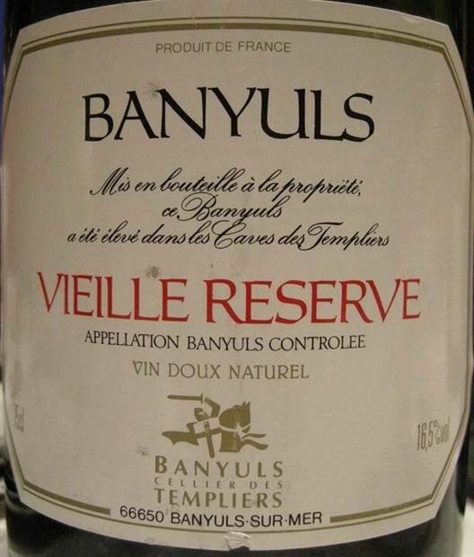 N.V. Cellier des Templiers Banyuls Vieille Réserve - CellarTracker