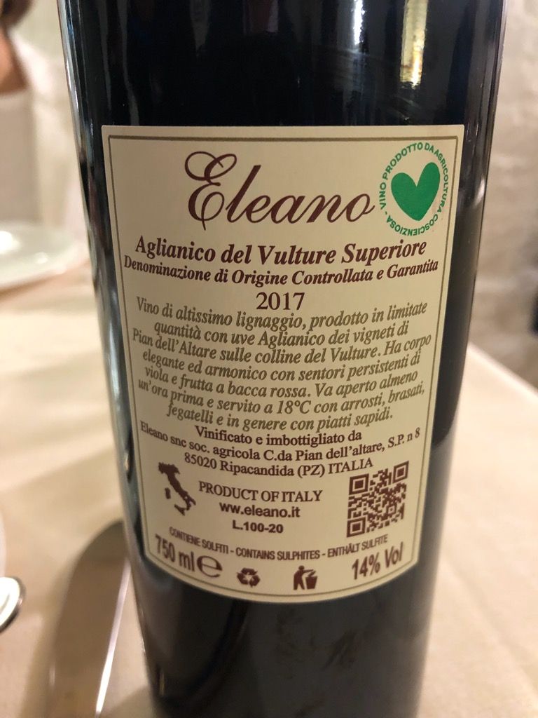 2018 Tenuta Eleano Aglianico del Vulture Superiore Eleano, Italy ...