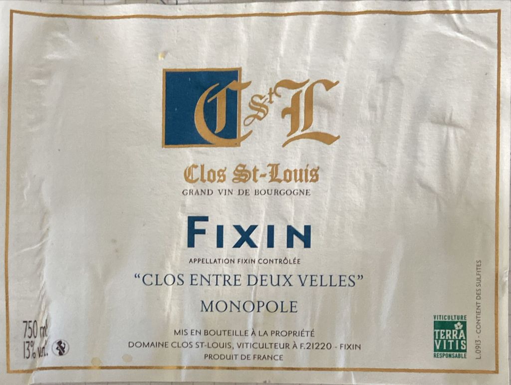 Domaine Du Clos St Louis Fixin Clos Des Entre Deux Velles France Burgundy C Te De Nuits