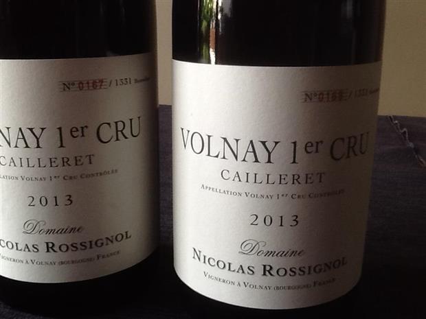 2013 Nicolas Rossignol Volnay 1er Cru Caillerets, France, Burgundy ...