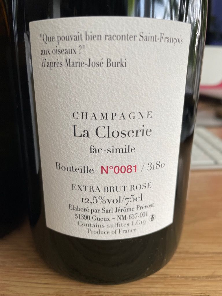 2019 Jérôme Prévost Champagne La Closerie Fac-Simile - CellarTracker