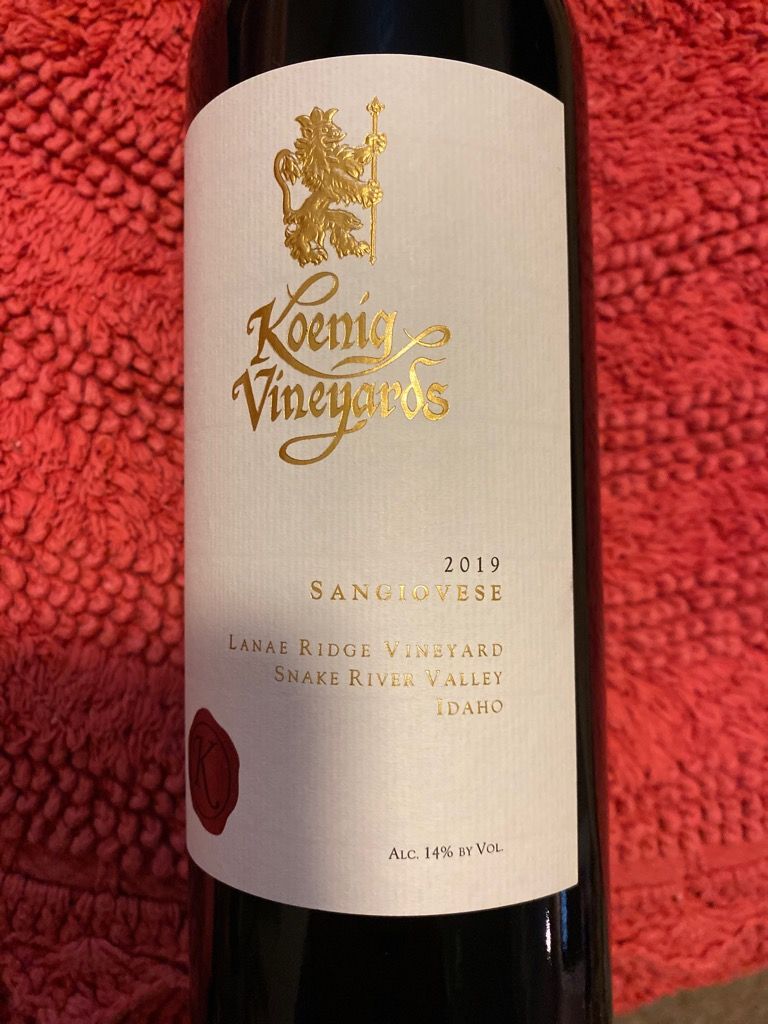 2019 Koenig Vineyards Sangiovese Lanae Ridge Vineyard, USA, Idaho