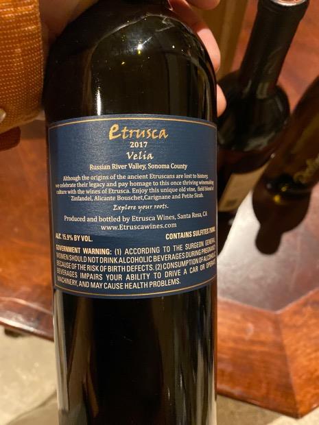 2018 Etrusca Velia, USA, California, Sonoma County - CellarTracker