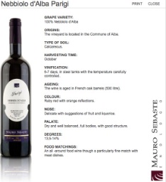 2008 Mauro Sebaste Nebbiolo d'Alba Parigi, Italy, Piedmont, Alba ...