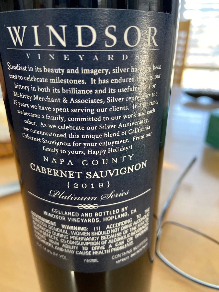 2019 Windsor Vineyards Sauvignon Platinum Series Napa Valley