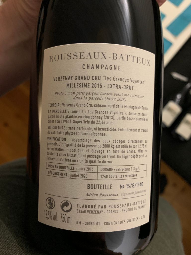 2020 Champagne Rousseaux-Batteux Champagne Grand Cru Verzenay Les