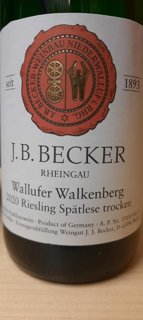 2020 J.B. Becker Wallufer Walkenberg Riesling Spätlese Trocken, Germany ...