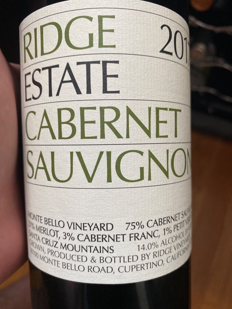 2017 Ridge Cabernet Sauvignon Estate - CellarTracker