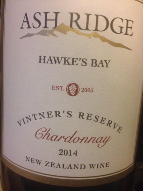 2014 Ash Ridge Chardonnay Vintner's Reserve, New Zealand, North Island ...