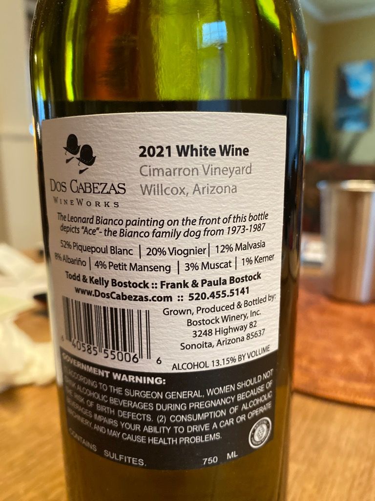 2021 Dos Cabezas Wine Works White, USA, Arizona, Cochise County CellarTracker