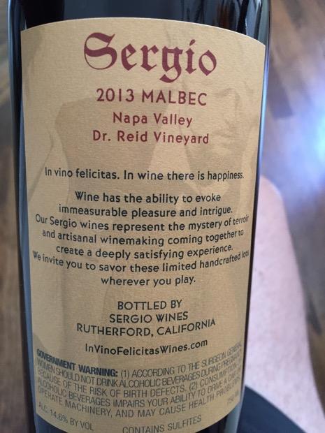 2013 Sergio Wines Malbec Dr. Reid Vineyard, USA, California, Napa ...