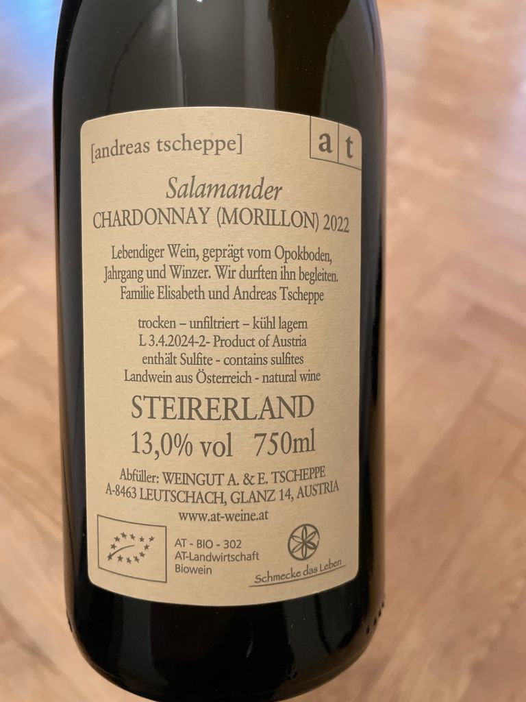2022 Andreas Tscheppe Chardonnay Salamander - CellarTracker