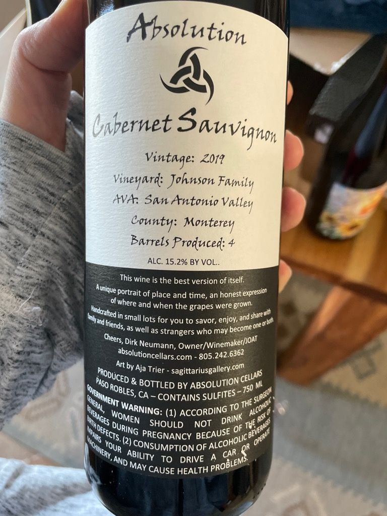 2019 Absolution Cellars Cabernet Sauvignon Johnson Family, USA ...
