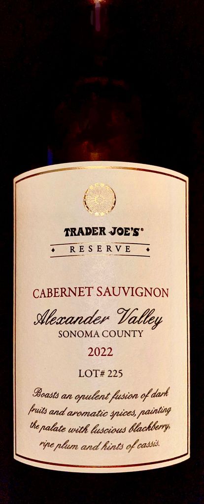 【新品】Trader Joe’s Cabernet Sauvignon 2022 2022 Trader Joe's Cabernet Sauvignon Diamond Reserve Lot #3
