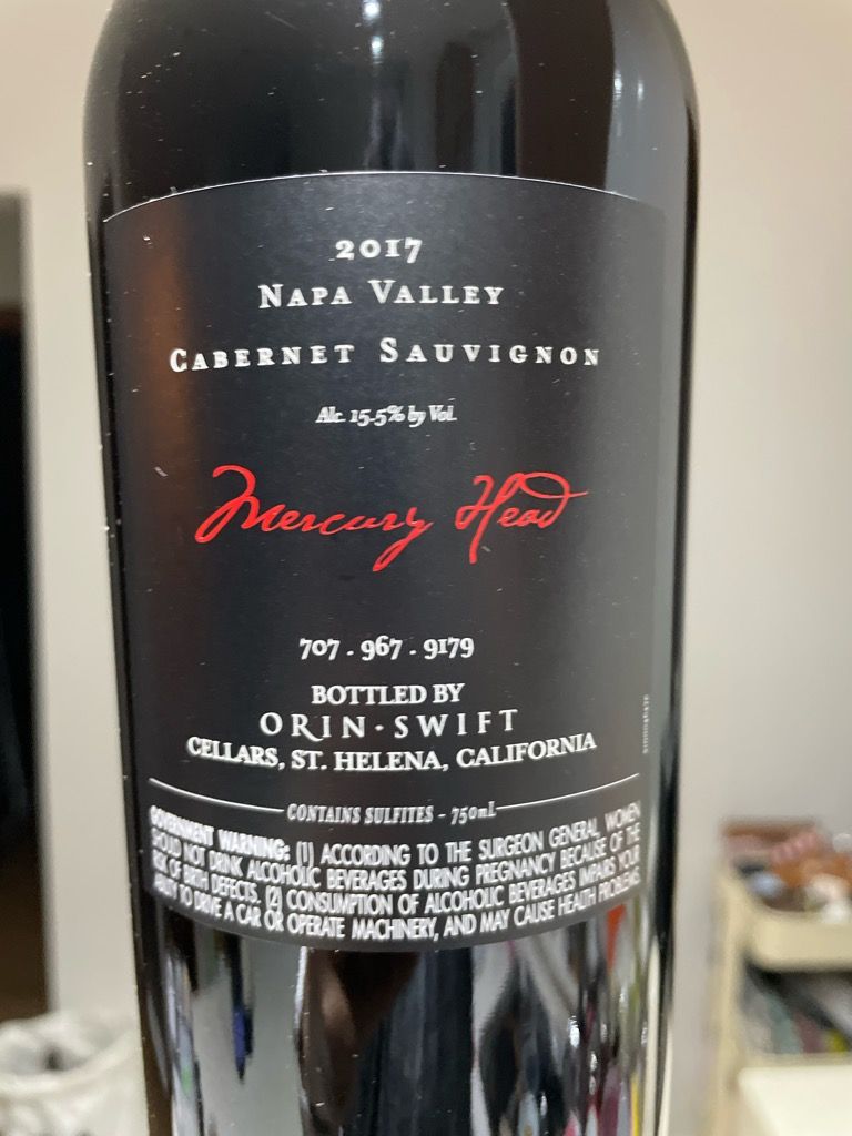 2018 Orin Swift Cabernet Sauvignon Mercury Head - CellarTracker