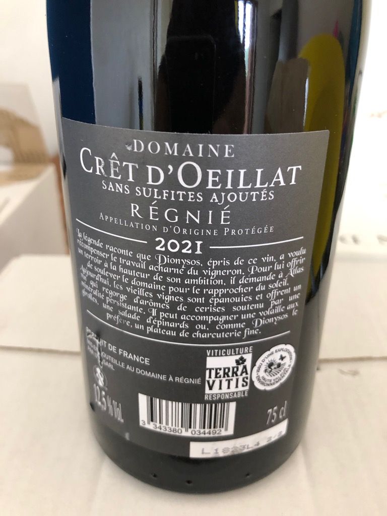 2021 Domaine Du Crêt D'Oeillat Régnié, France, Burgundy, Beaujolais ...