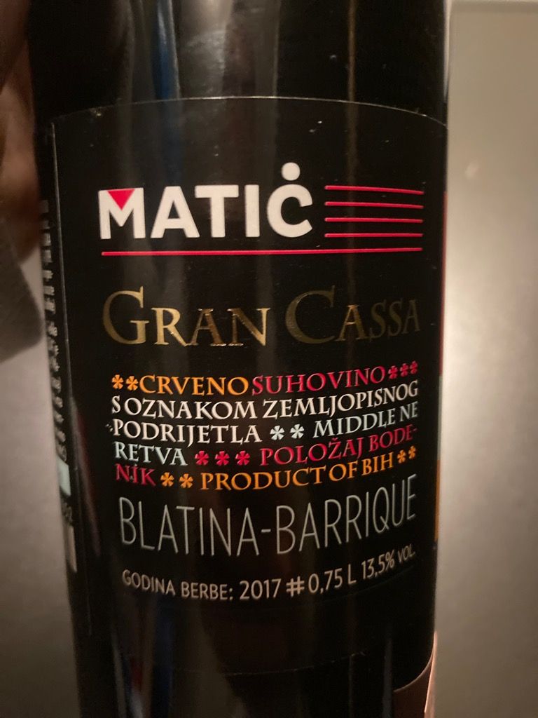 2017 Vino Matic Gran Cassa Blatina Barrique Bosnia Herzegovina