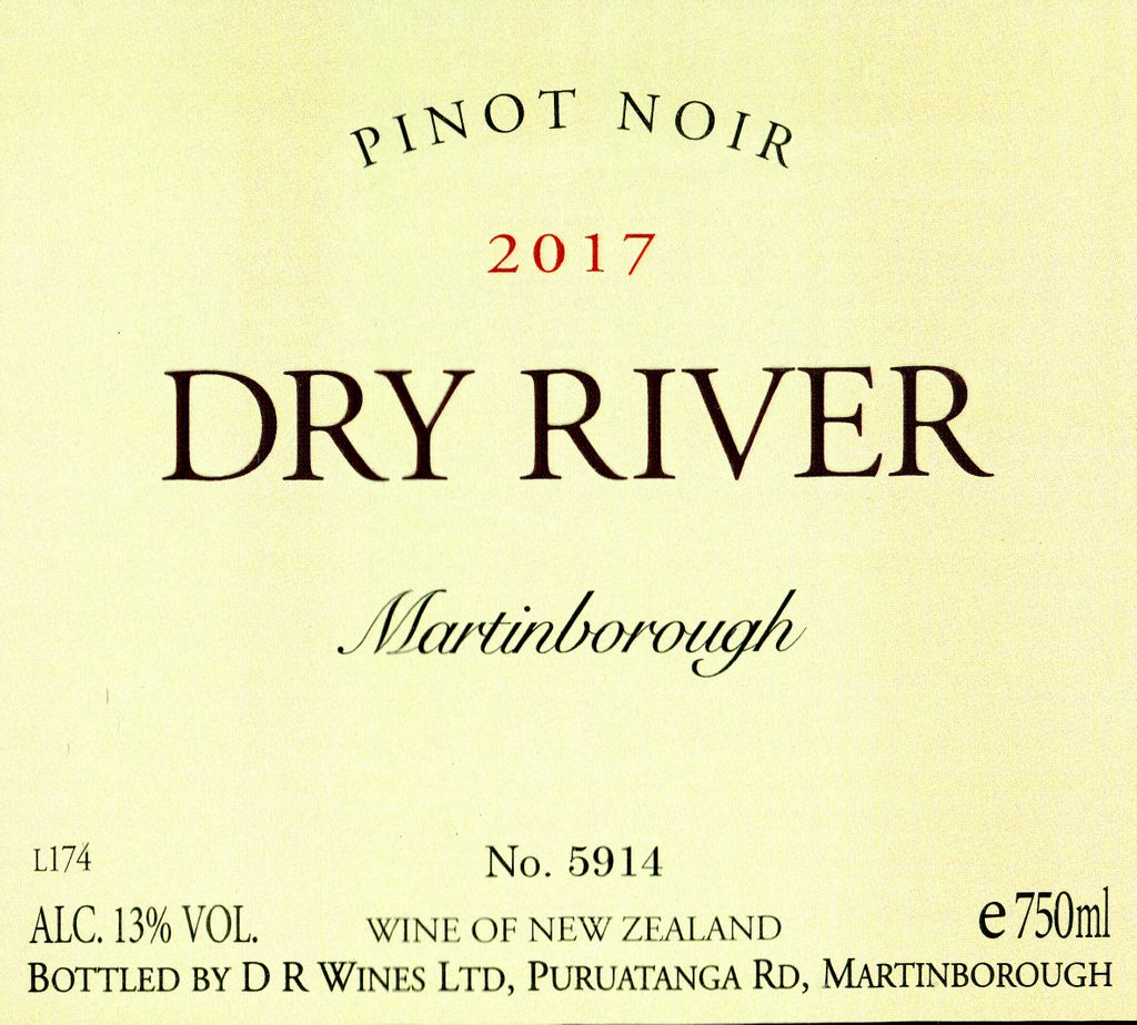 2017 Dry River Pinot Noir, New Zealand, North Island, Wairarapa ...