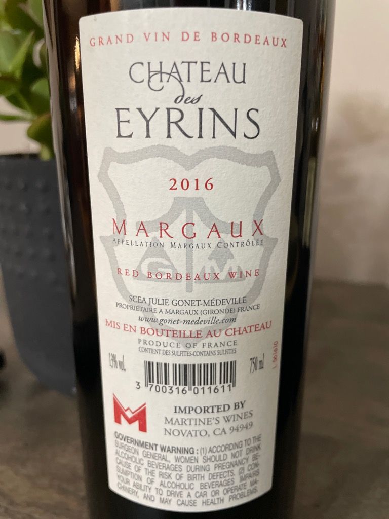 2016 Château des Eyrins, France, Bordeaux, Médoc, Margaux - CellarTracker