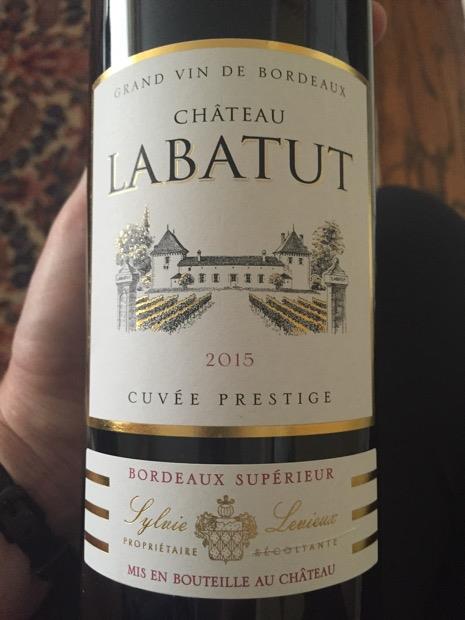 1 bouteille de vin Bordeaux rouge 2016 Cuvée Prestige Château Lalande  Labatut 