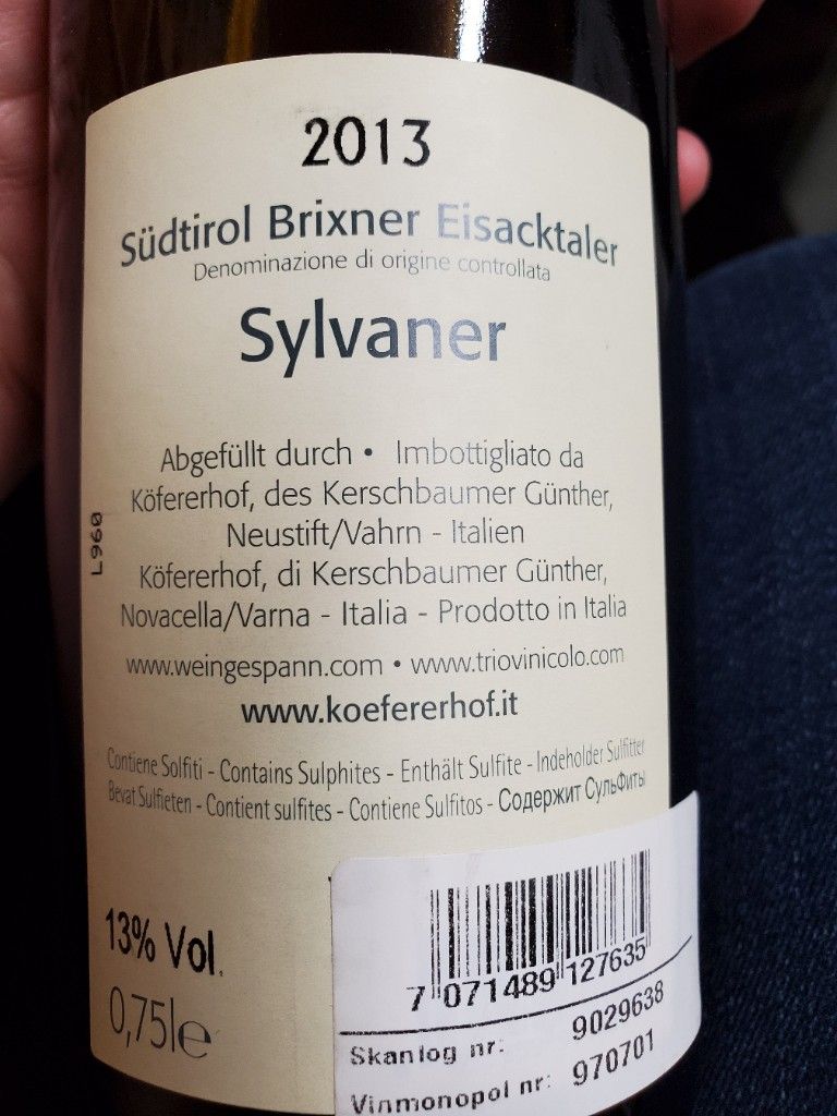 17 Kofererhof Sylvaner Valle Isarco Eisacktaler Italy Trentino Alto Adige Alto Adige Valle Isarco Eisacktaler Cellartracker