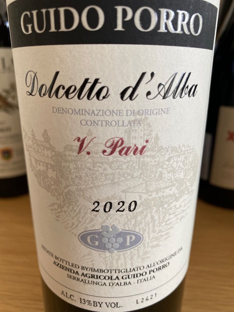 2020 Guido Porro Dolcetto d'Alba V. Pari, Italy, Piedmont, Alba